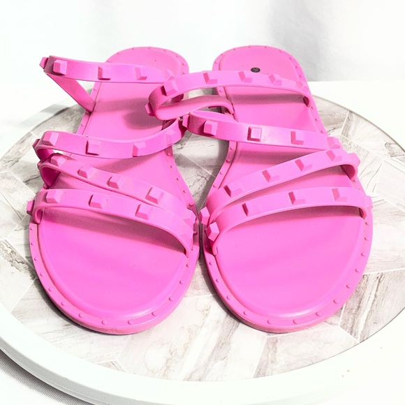 Shade & Shore Shoes - Shade Pink Studded Jelly Sandals Womens Size 9 Slip On Strappy Flat Shoes
